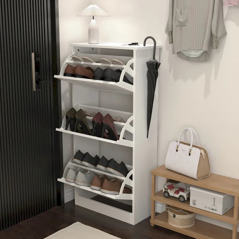 Meuble à chaussures en bois pour entrée, meuble de rangement pour chaussures blanc avec 3 portes basculantes 53,2 x 24 x 109,5 cm