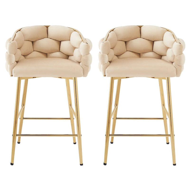 Lot de 2 tabourets de bar modernes de 71 cm avec dossier et assise rembourrés en velours, pieds en métal pour salle à manger, salon et chambre à coucher