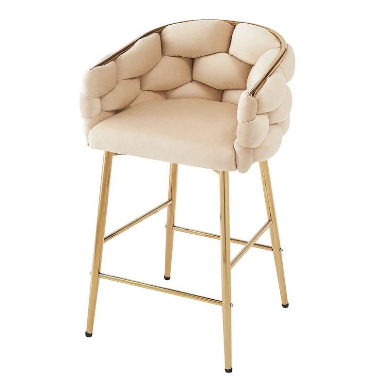 Lot de 2 tabourets de bar modernes de 71 cm avec dossier et assise rembourrés en velours, pieds en métal pour salle à manger, salon et chambre à coucher