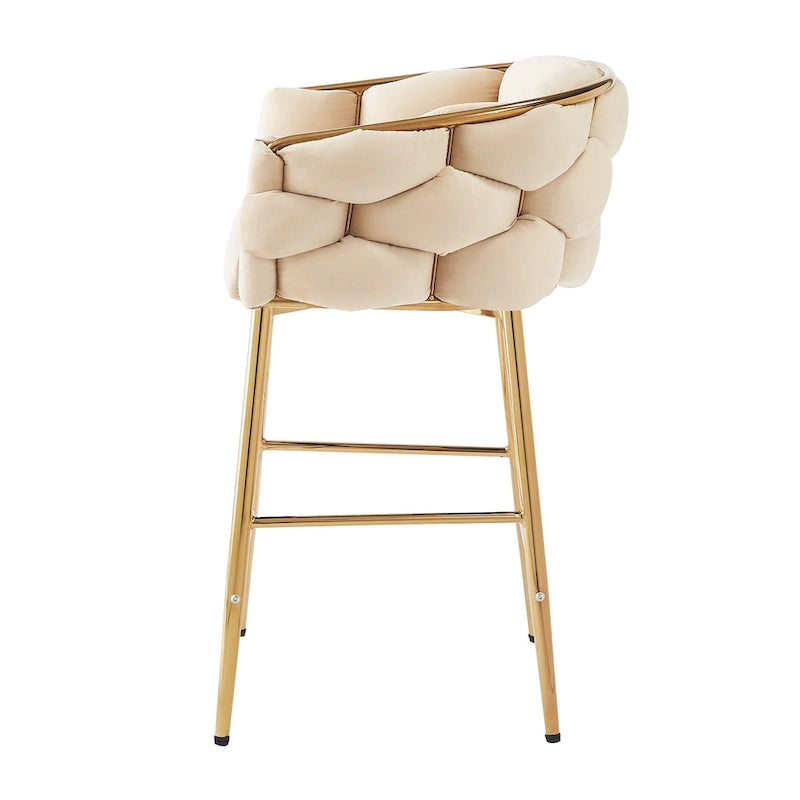 Lot de 2 tabourets de bar modernes de 71 cm avec dossier et assise rembourrés en velours, pieds en métal pour salle à manger, salon et chambre à coucher