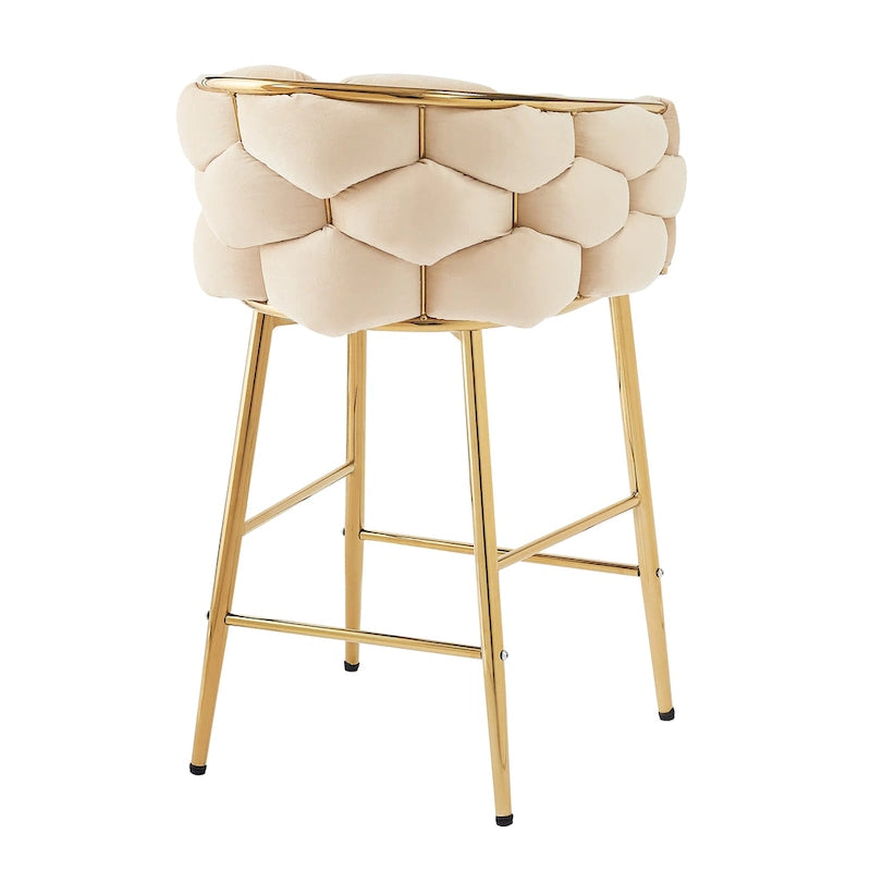 Lot de 2 tabourets de bar modernes de 71 cm avec dossier et assise rembourrés en velours, pieds en métal pour salle à manger, salon et chambre à coucher