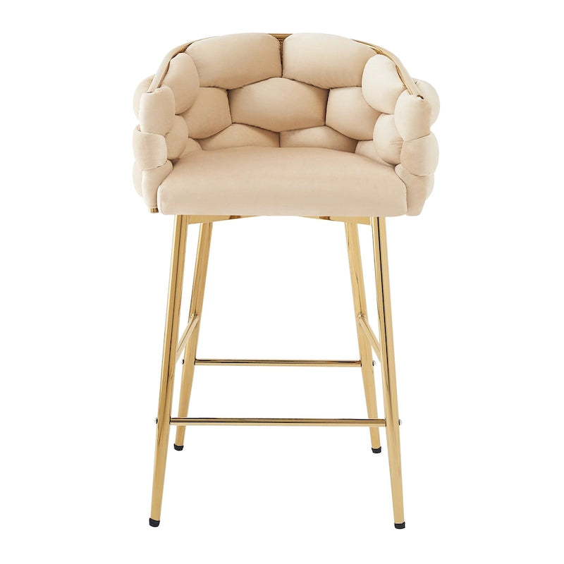 Lot de 2 tabourets de bar modernes de 71 cm avec dossier et assise rembourrés en velours, pieds en métal pour salle à manger, salon et chambre à coucher