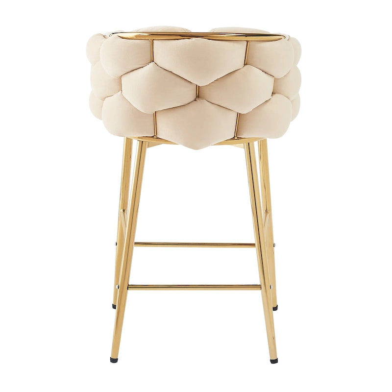 Lot de 2 tabourets de bar modernes de 71 cm avec dossier et assise rembourrés en velours, pieds en métal pour salle à manger, salon et chambre à coucher