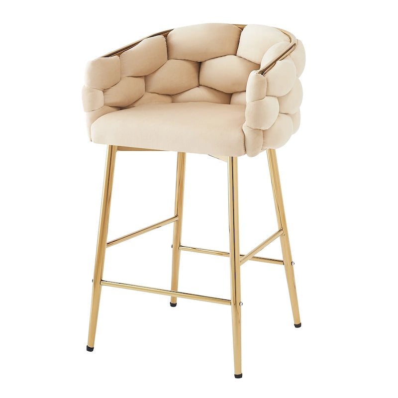 Lot de 2 tabourets de bar modernes de 71 cm avec dossier et assise rembourrés en velours, pieds en métal pour salle à manger, salon et chambre à coucher