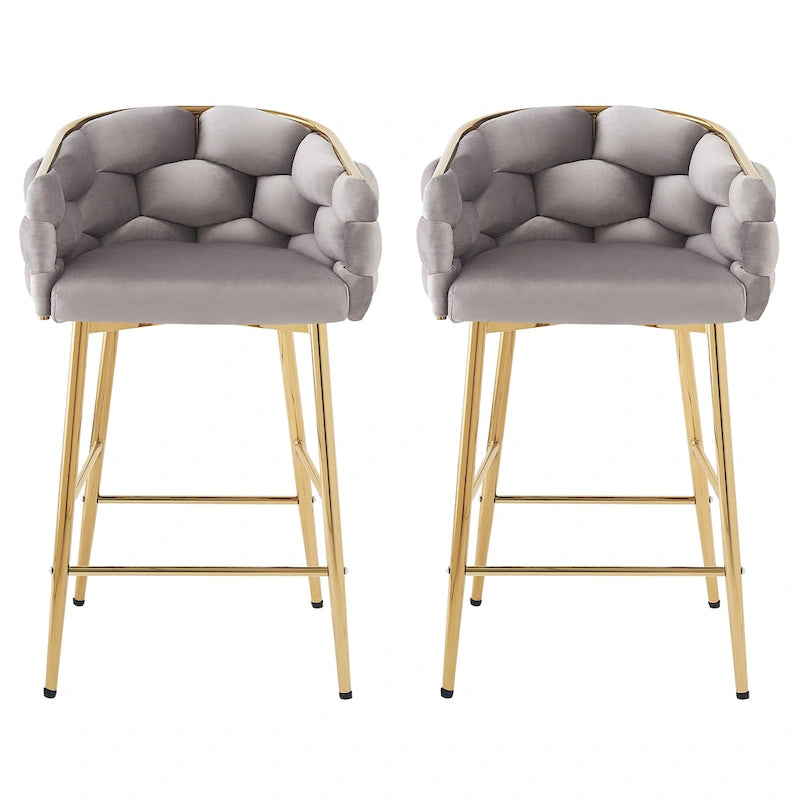 Lot de 2 tabourets de bar modernes de 71 cm avec dossier et assise rembourrés en velours, pieds en métal pour salle à manger, salon et chambre à coucher