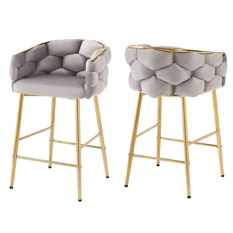 Lot de 2 tabourets de bar modernes de 71 cm avec dossier et assise rembourrés en velours, pieds en métal pour salle à manger, salon et chambre à coucher