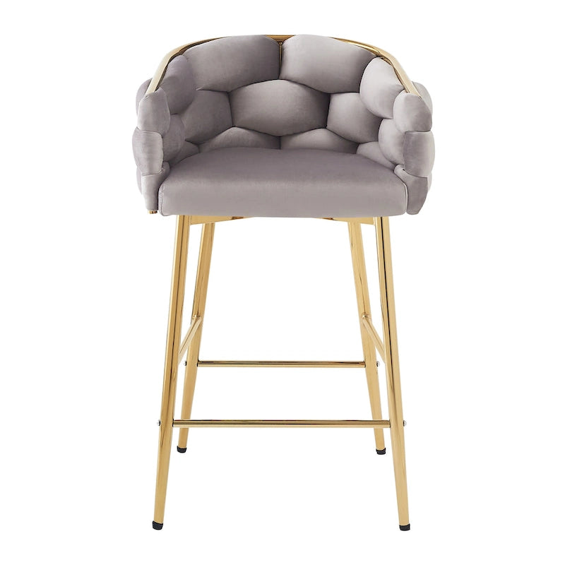 Lot de 2 tabourets de bar modernes de 71 cm avec dossier et assise rembourrés en velours, pieds en métal pour salle à manger, salon et chambre à coucher