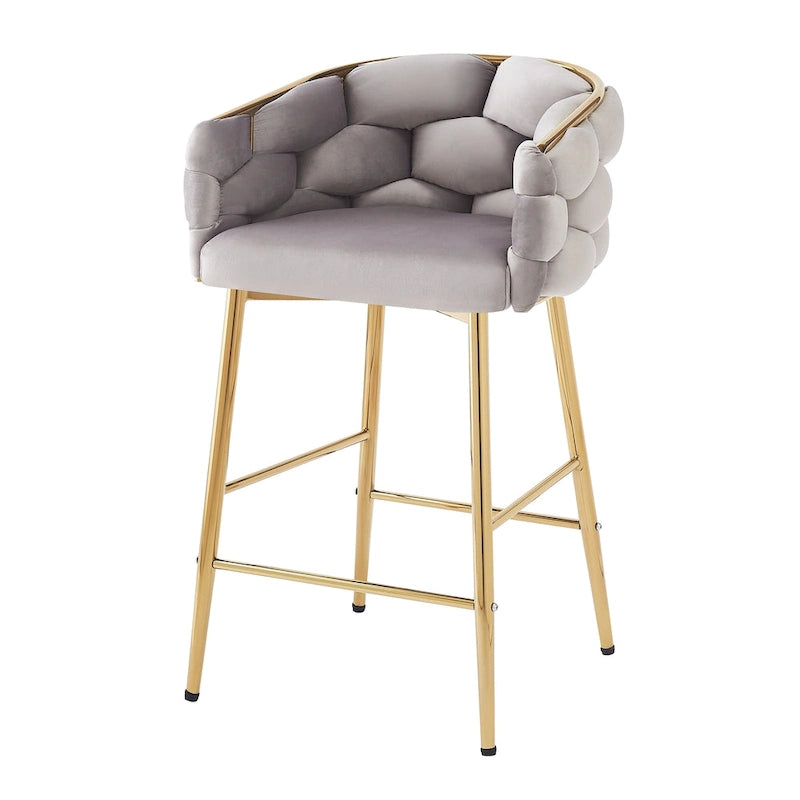 Lot de 2 tabourets de bar modernes de 71 cm avec dossier et assise rembourrés en velours, pieds en métal pour salle à manger, salon et chambre à coucher