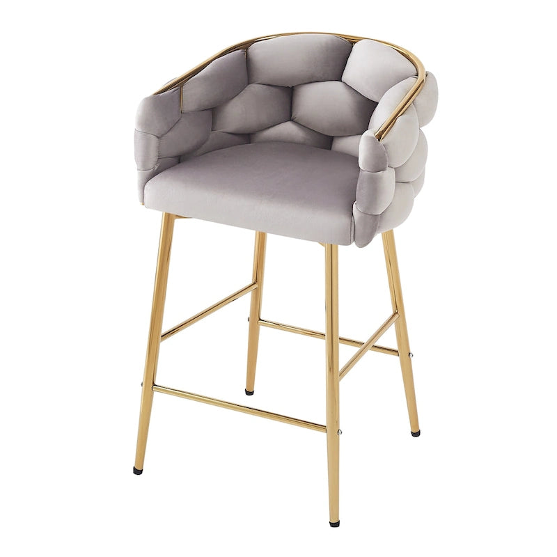 Lot de 2 tabourets de bar modernes de 71 cm avec dossier et assise rembourrés en velours, pieds en métal pour salle à manger, salon et chambre à coucher