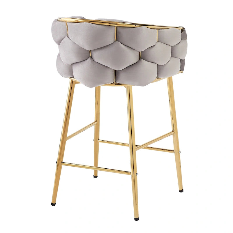 Lot de 2 tabourets de bar modernes de 71 cm avec dossier et assise rembourrés en velours, pieds en métal pour salle à manger, salon et chambre à coucher