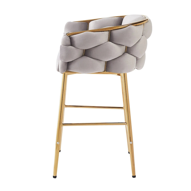 Lot de 2 tabourets de bar modernes de 71 cm avec dossier et assise rembourrés en velours, pieds en métal pour salle à manger, salon et chambre à coucher