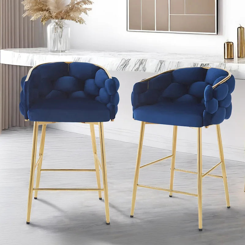 Lot de 2 tabourets de bar modernes de 71 cm avec dossier et assise rembourrés en velours, pieds en métal pour salle à manger, salon et chambre à coucher