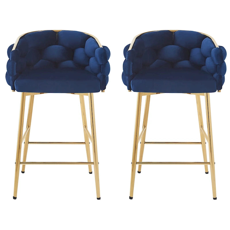 Lot de 2 tabourets de bar modernes de 71 cm avec dossier et assise rembourrés en velours, pieds en métal pour salle à manger, salon et chambre à coucher