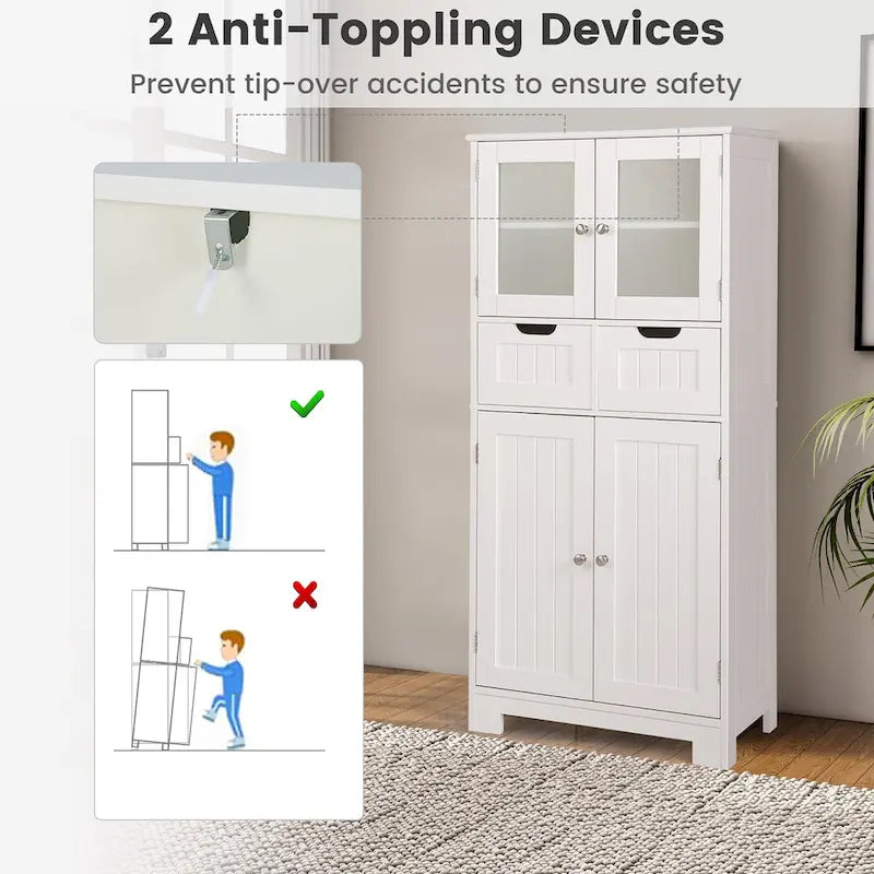 Bathroom Floor Storage Cabinet Kitchen Cupboard with 2 Drawers