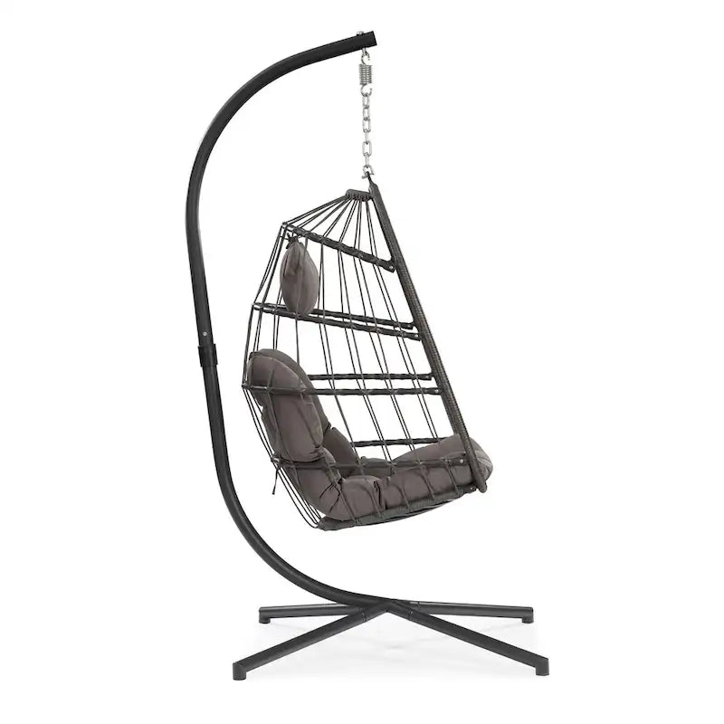 Balancelle suspendue en osier pour terrasse extérieure, cadre en osier de rotin et aluminium résistant aux intempéries avec coussin et appuie-tête