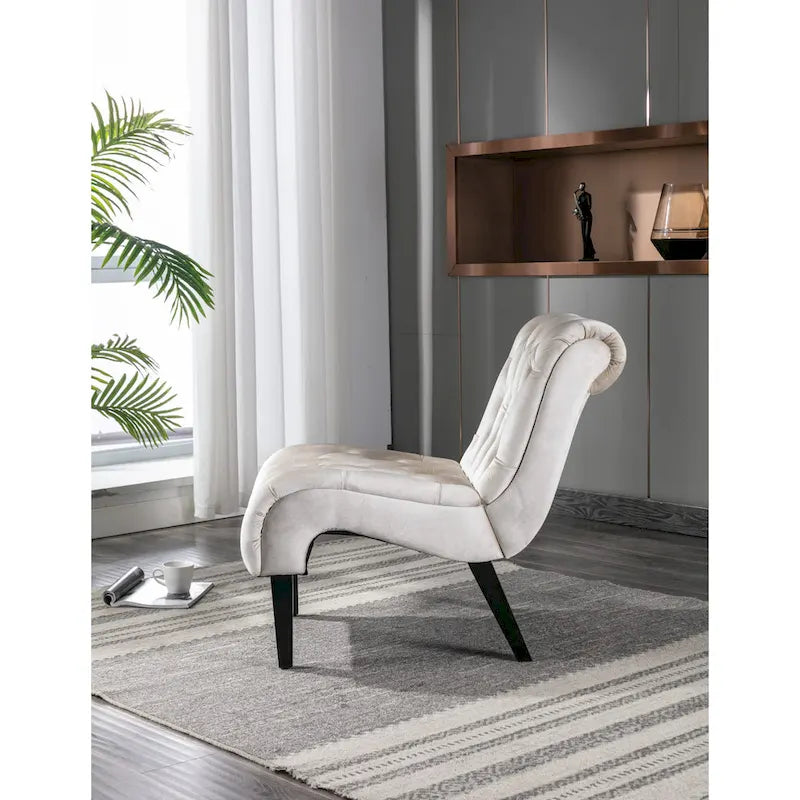 Fauteuil d'appoint capitonné Beige 22.83 boutons avec pieds en bois