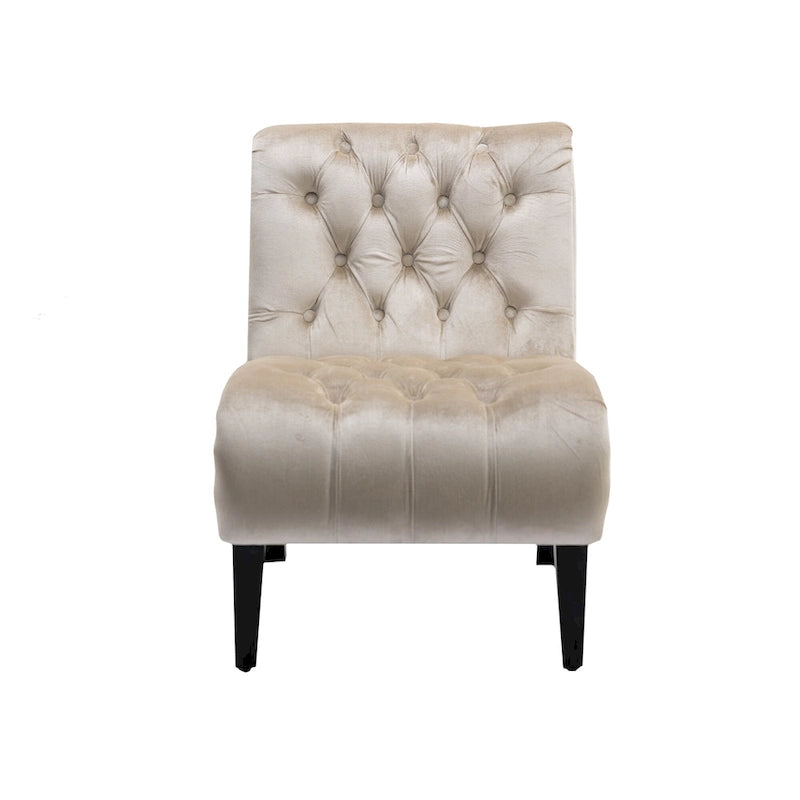 Fauteuil d'appoint capitonné Beige 22.83 boutons avec pieds en bois