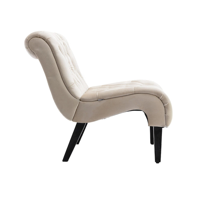 Fauteuil d'appoint capitonné Beige 22.83 boutons avec pieds en bois