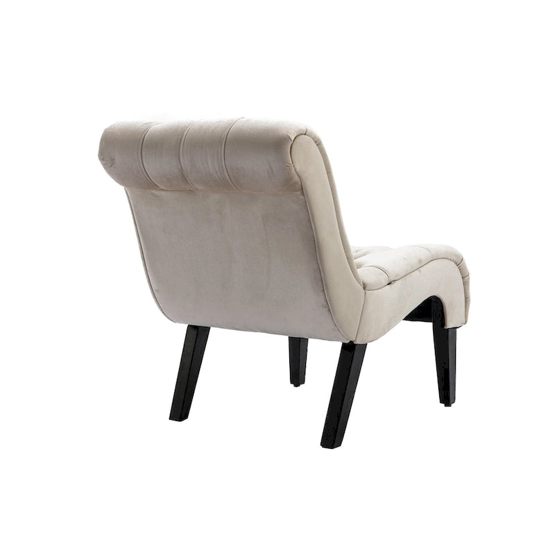 Fauteuil d'appoint capitonné Beige 22.83 boutons avec pieds en bois