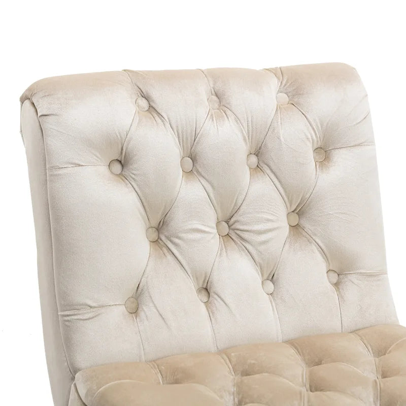 Fauteuil d'appoint capitonné Beige 22.83 boutons avec pieds en bois