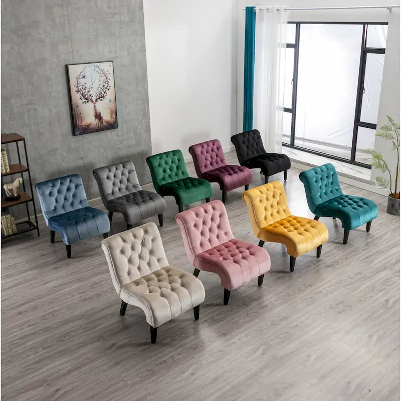 Fauteuil d'appoint capitonné Beige 22.83 boutons avec pieds en bois