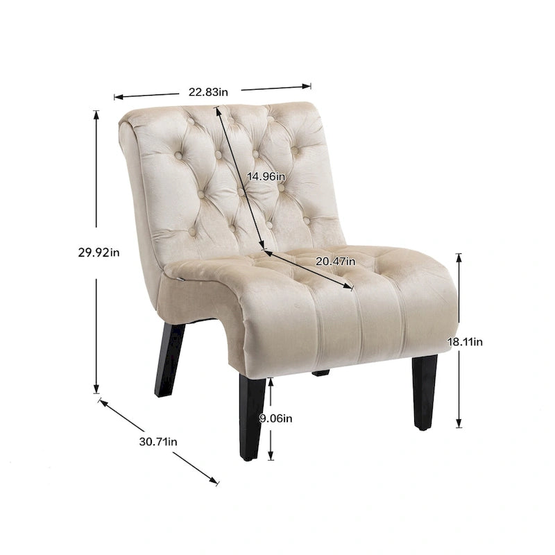Fauteuil d'appoint capitonné Beige 22.83 boutons avec pieds en bois