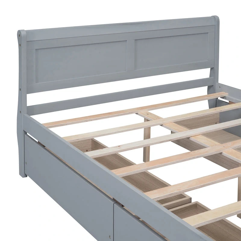 Full Pine Wood Platform Bed with 4 Drawers & Design