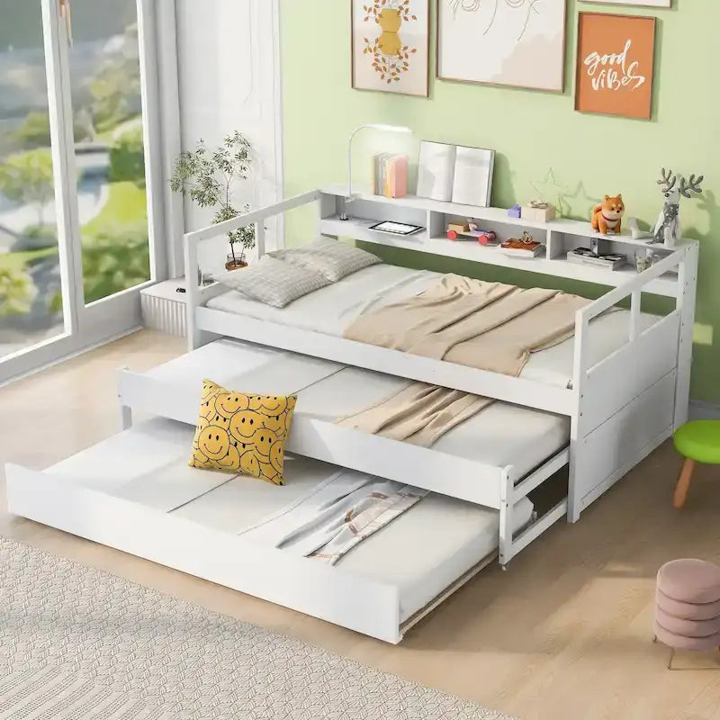 Daybed with Trundles, Shelves & USB