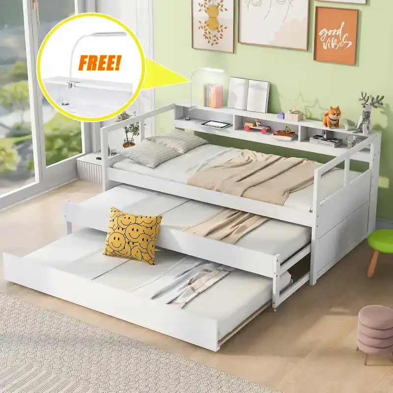 Daybed with Trundles, Shelves & USB