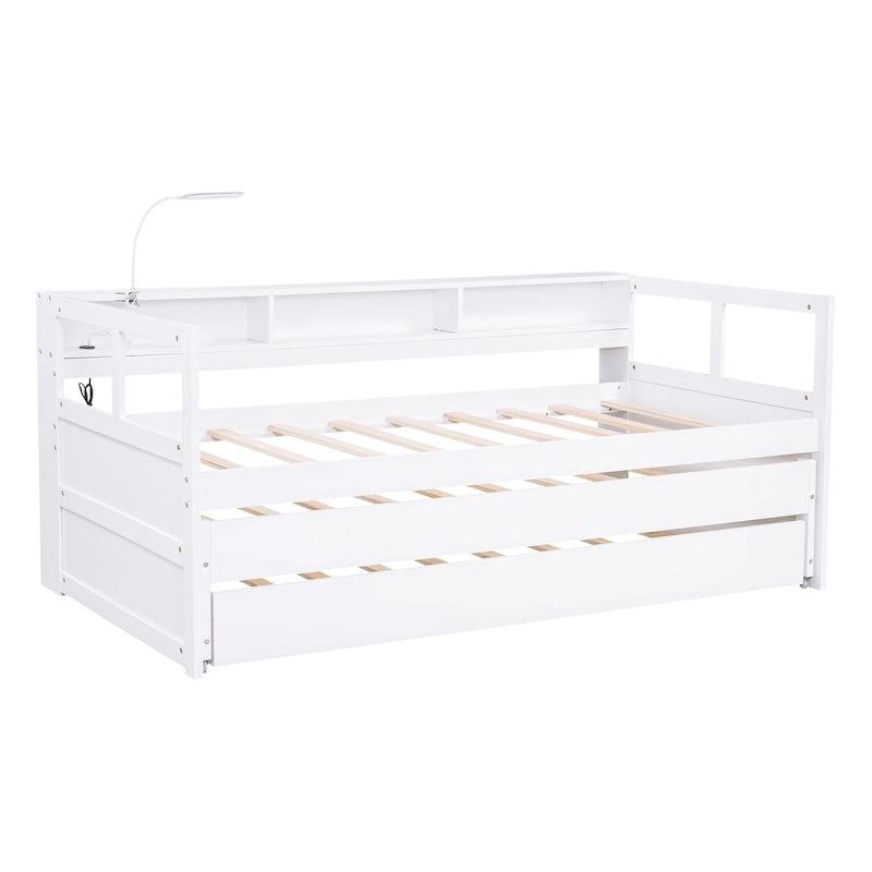 Lit de repos avec lits gigognes, étagères et ports USB