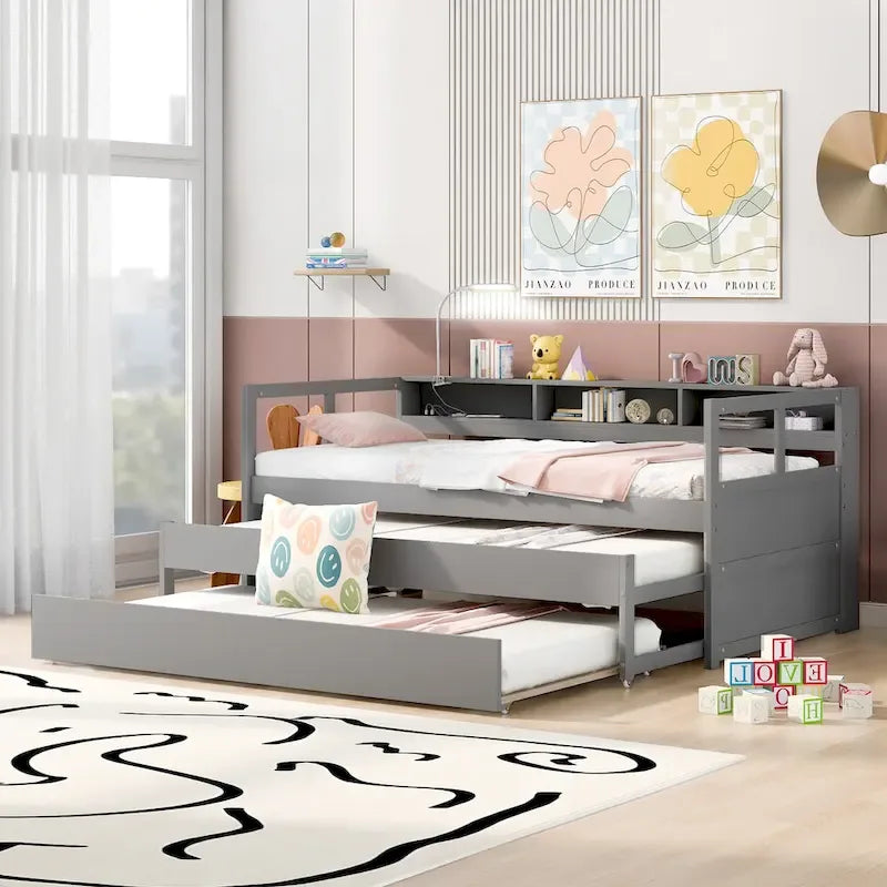 Lit de repos avec lits gigognes, étagères et ports USB