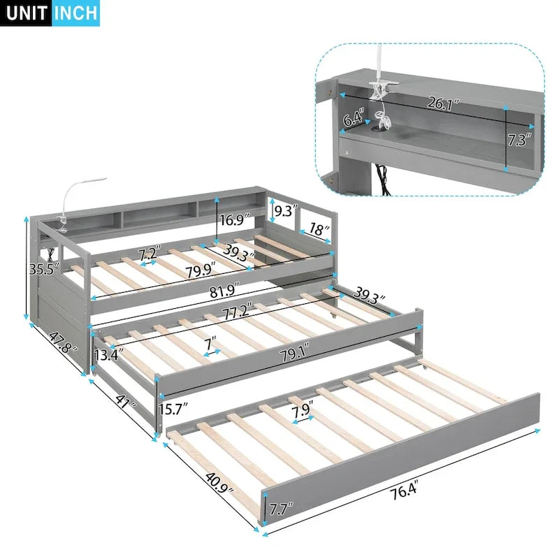 Lit de repos avec lits gigognes, étagères et ports USB