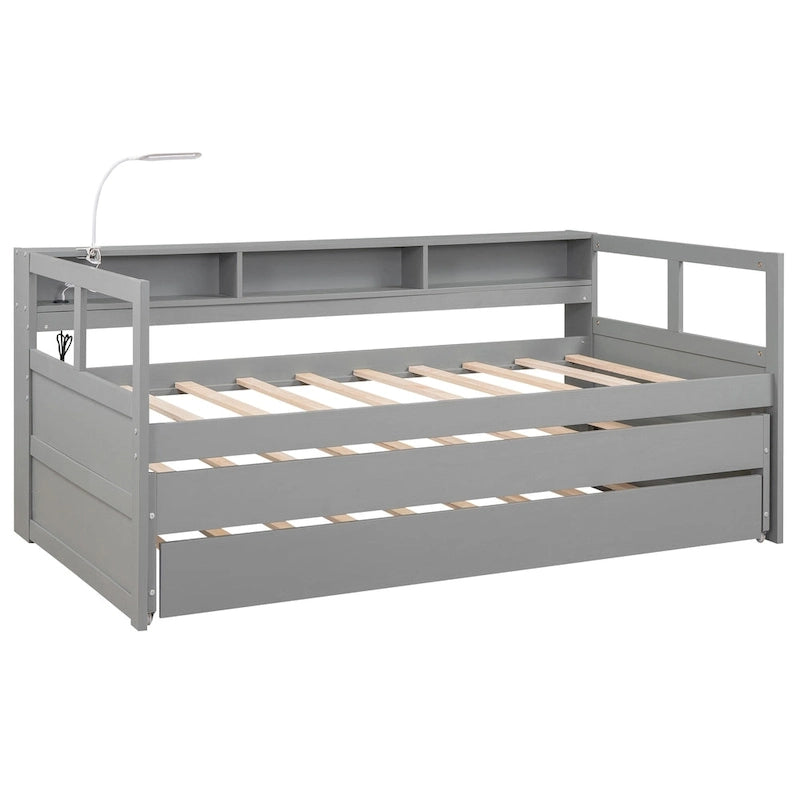 Lit de repos avec lits gigognes, étagères et ports USB