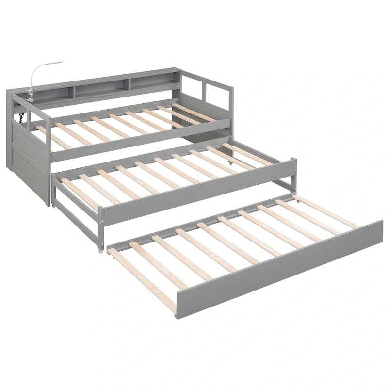 Lit de repos avec lits gigognes, étagères et ports USB