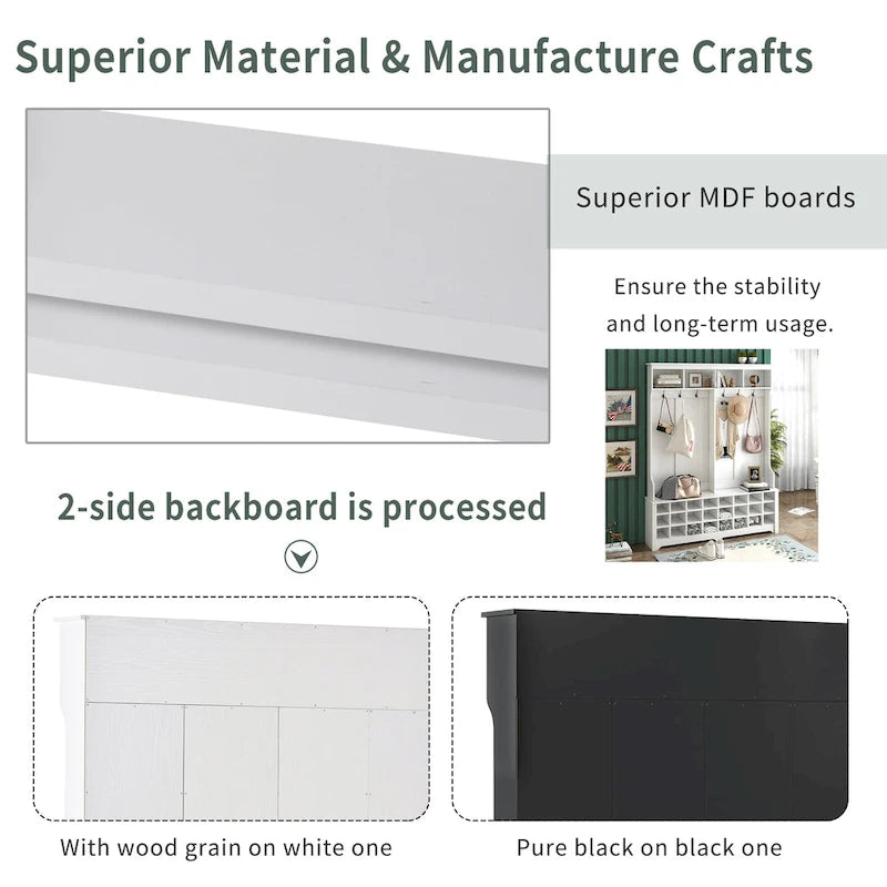 Porte-manteau d'entrée avec banc, 60 de large, avec un grand espace de rangement et 24 casiers à chaussures, blanc (ANCIEN SKU : WF286983AAK)