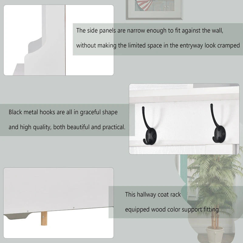 Porte-manteau d'entrée avec banc, 60 de large, avec un grand espace de rangement et 24 casiers à chaussures, blanc (ANCIEN SKU : WF286983AAK)