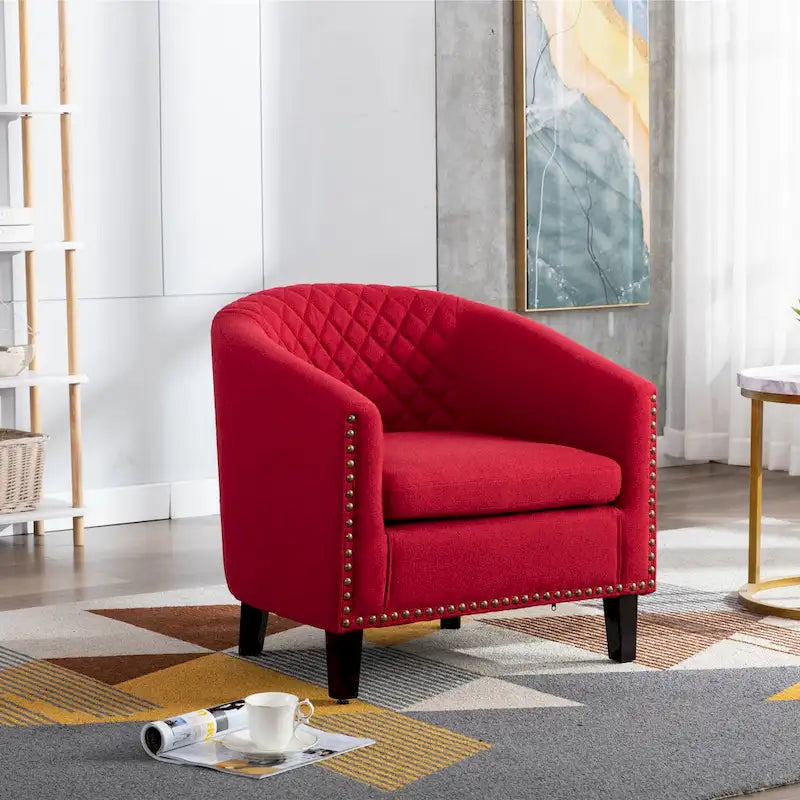 Fauteuil d'appoint avec clous décoratifs et pieds en bois massif pour salon