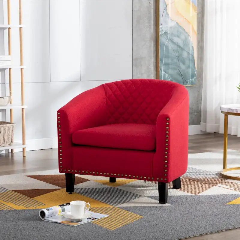 Fauteuil d'appoint avec clous décoratifs et pieds en bois massif pour salon