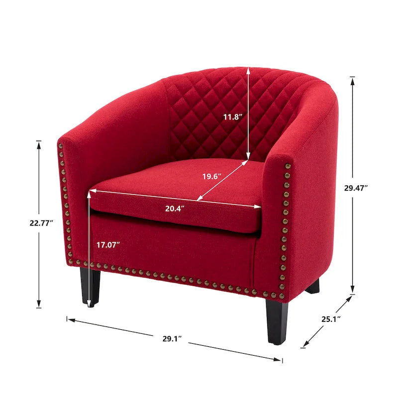 Fauteuil d'appoint avec clous décoratifs et pieds en bois massif pour salon