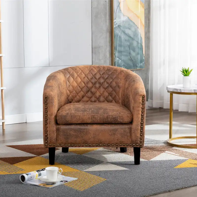 Fauteuil d'appoint avec clous décoratifs et pieds en bois massif pour salon
