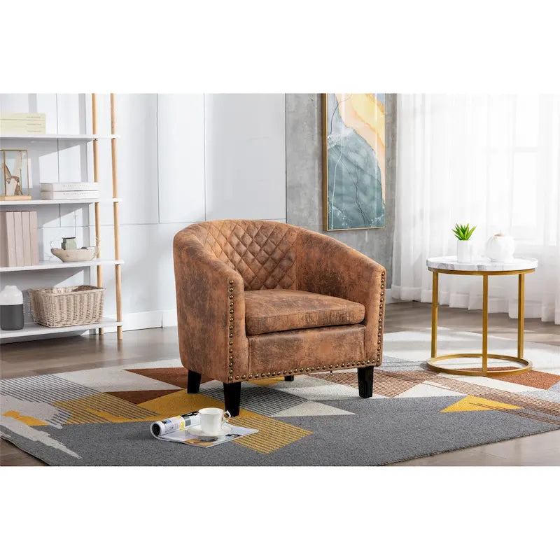 Fauteuil d'appoint avec clous décoratifs et pieds en bois massif pour salon