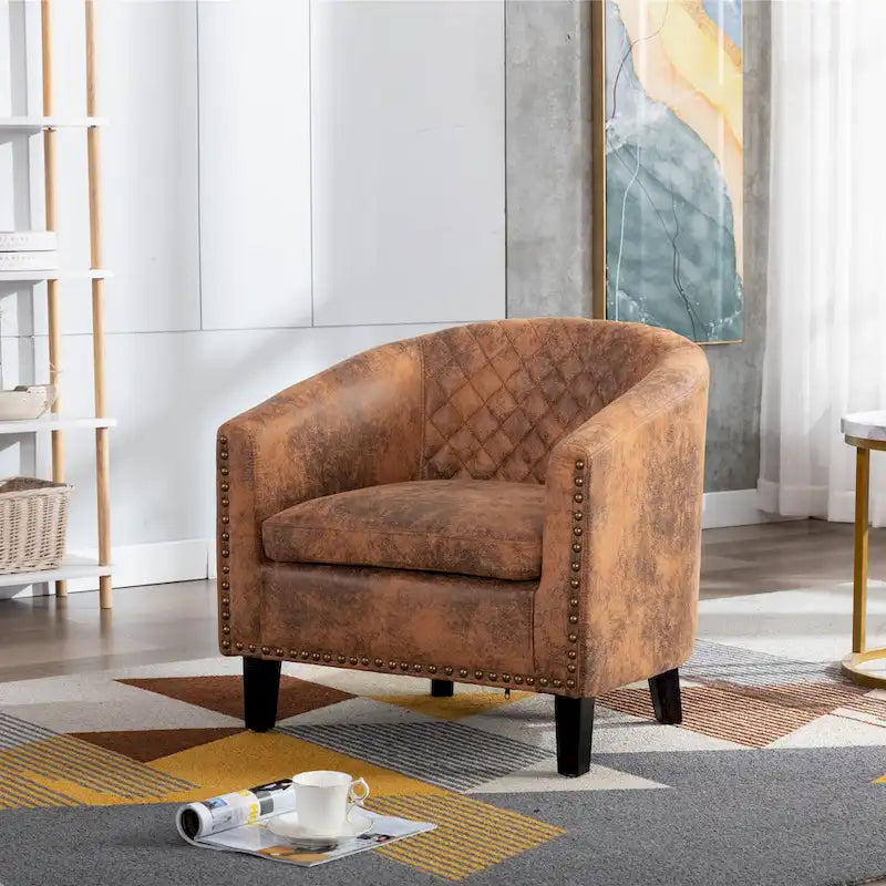Fauteuil d'appoint avec clous décoratifs et pieds en bois massif pour salon
