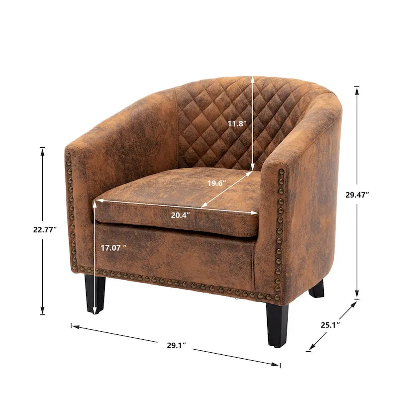 Fauteuil d'appoint avec clous décoratifs et pieds en bois massif pour salon