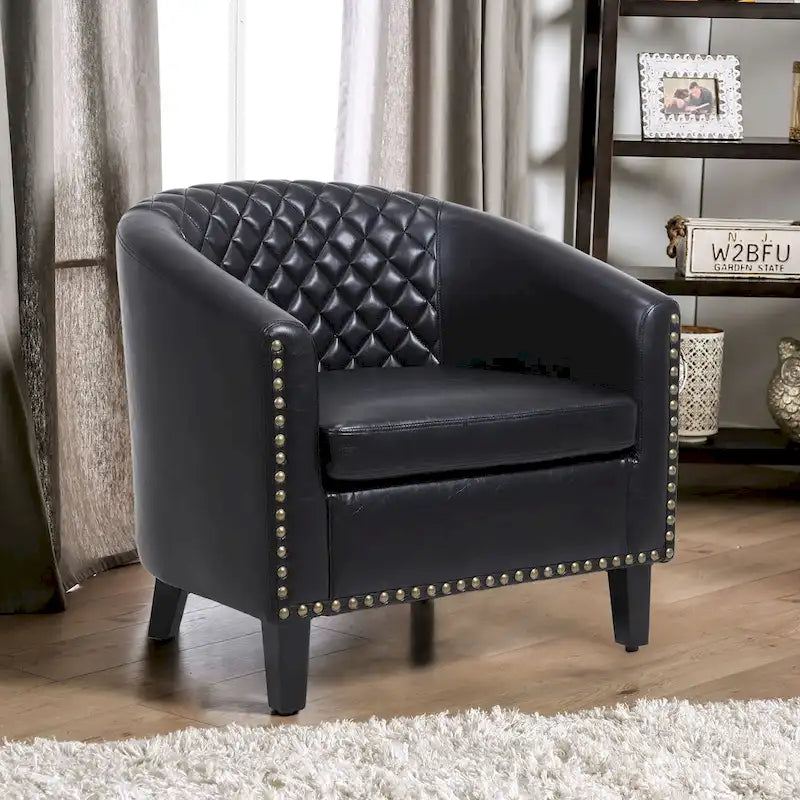 Fauteuil d'appoint avec clous décoratifs et pieds en bois massif pour salon