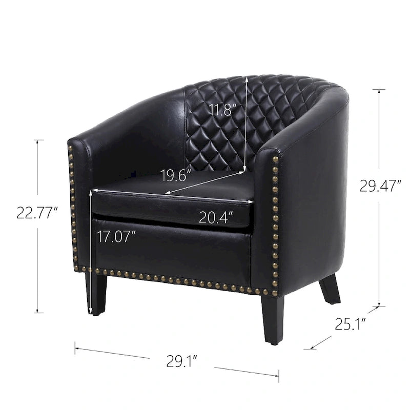 Fauteuil d'appoint avec clous décoratifs et pieds en bois massif pour salon