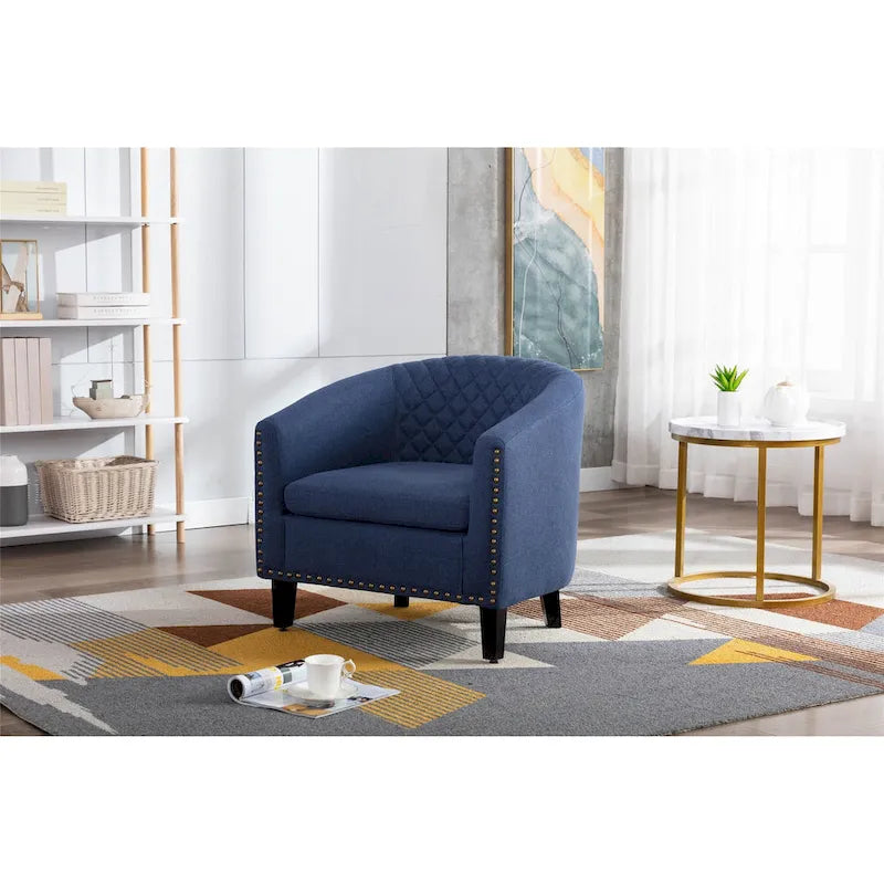 Fauteuil d'appoint avec clous décoratifs et pieds en bois massif pour salon