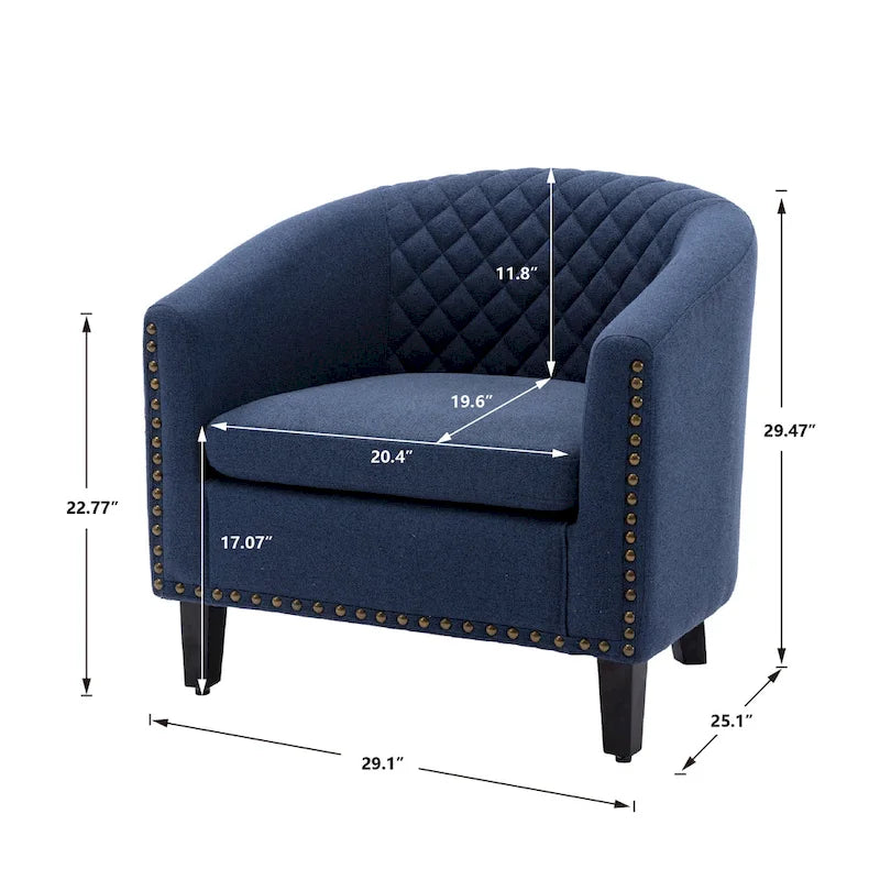 Fauteuil d'appoint avec clous décoratifs et pieds en bois massif pour salon