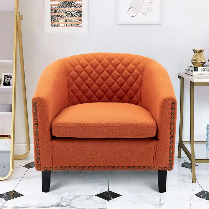 Fauteuil d'appoint avec clous décoratifs et pieds en bois massif pour salon