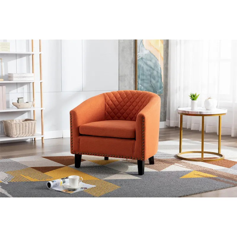 Fauteuil d'appoint avec clous décoratifs et pieds en bois massif pour salon