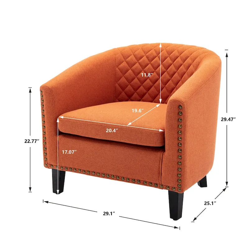 Fauteuil d'appoint avec clous décoratifs et pieds en bois massif pour salon